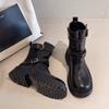 British Style Retro Round Head Thick-soled Martin Boots for Women 2025 Autumn and Winter New Thick Heel Short Boots Belt Buckle Boots for Women