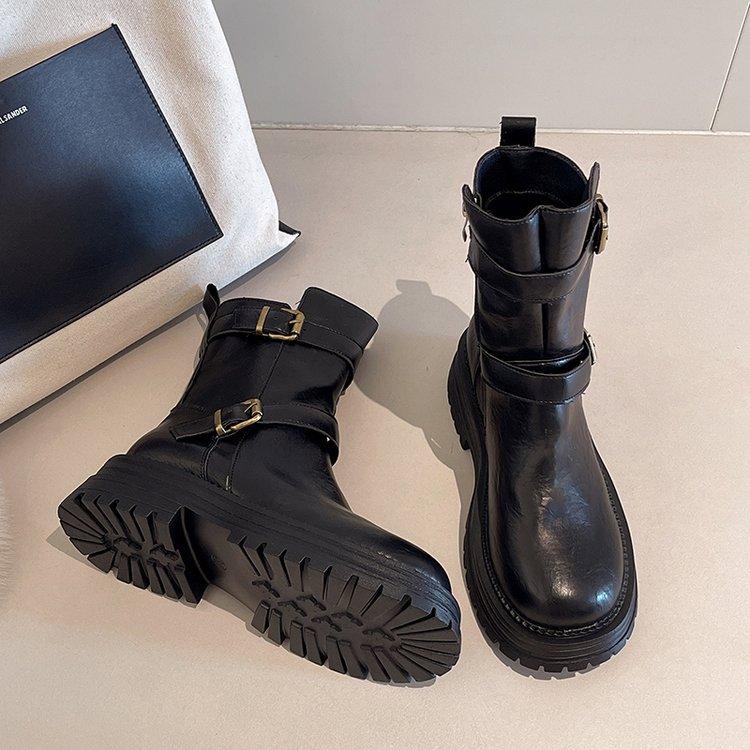 British Style Retro Round Head Thick-soled Martin Boots for Women 2025 Autumn and Winter New Thick Heel Short Boots Belt Buckle Boots for Women