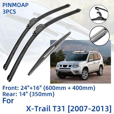 3PCS For Nissan X-Trail T31 2007-2013 24" 16" 14" Front Rear Wiper Blades Windshield Windscreen Window Cutter Accessories2008 2009 2010 2011 2012 2013