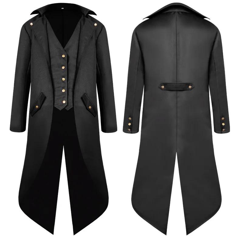 Anime Men Medieval Steampunk Costume Vintage Tailcoat Jacket Gothic Magician Ringmaster Coat For Men And Kids Size