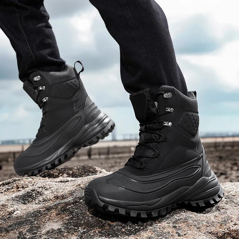 Winter High-Top Men's Snow Boots with Fleece Lining Thickened Waterproof Non-Slip Warm Fur and Cold-Resistant Cotton Shoes