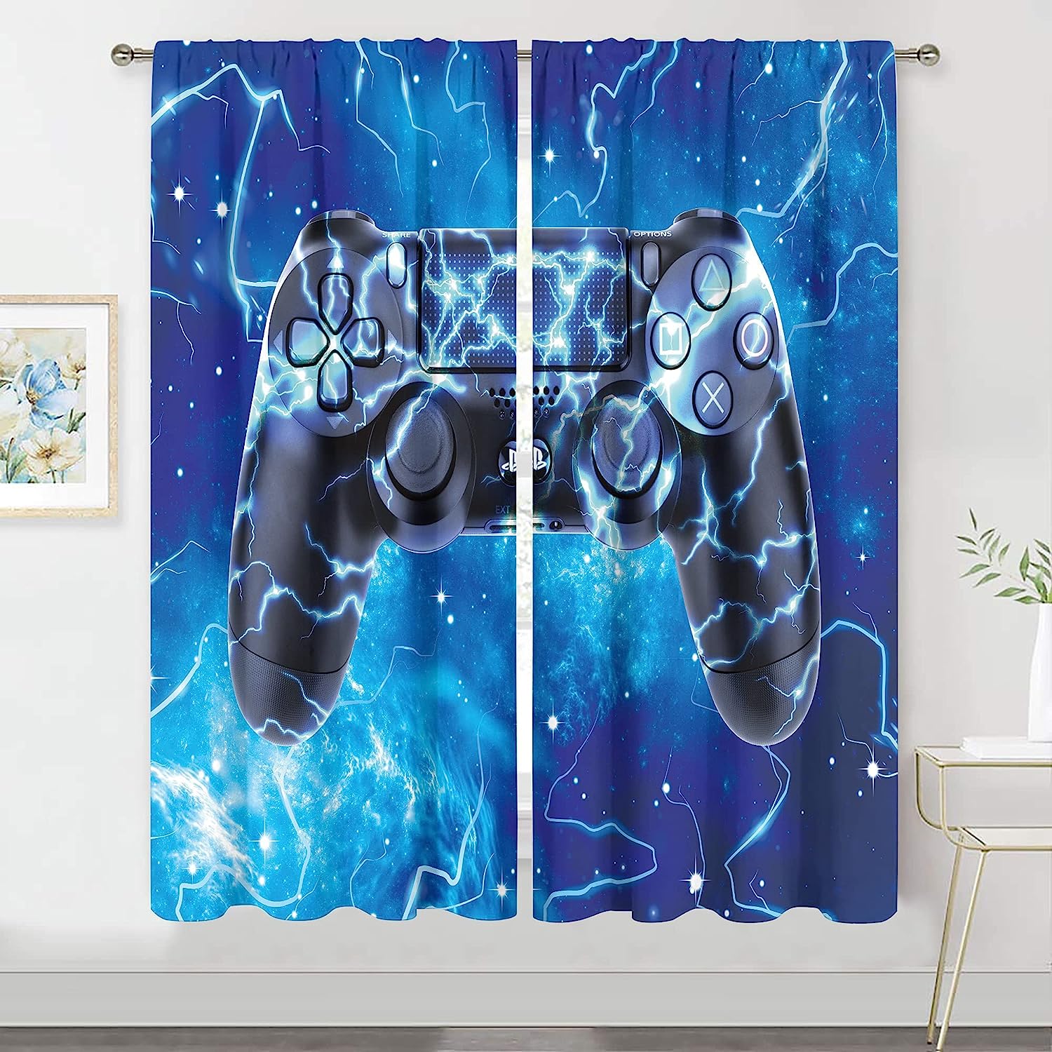 

Шторы с изображением игрового геймпада, напечатанные на 3D-принтере, для детей, спальни, гостиной, игровой комнаты, оконные шторы, ткань, 2 панели 100W160H(CM)40x63in&Grommet Top