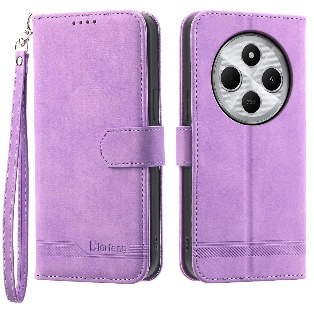 DIERFENG DF-03 Leather Case For Xiaomi Poco C75 4G/Redmi 14R 5G/14C 4G Lines Imprint Wallet Phone Cover
