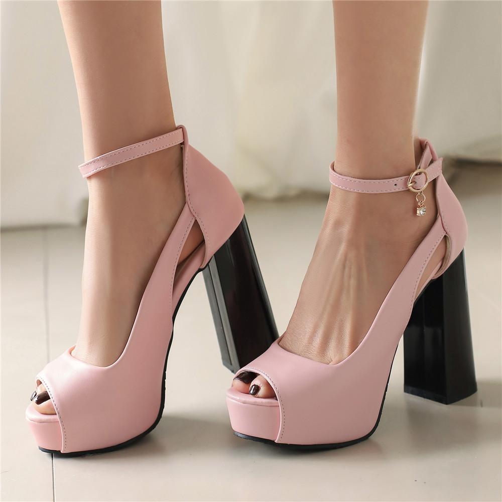 Fashion Summer European and American Peep Toe Shoes Super High-Heeled Pumps Platforms Goth Sandals Ankle Strap Buckle Wedding Party Shoe