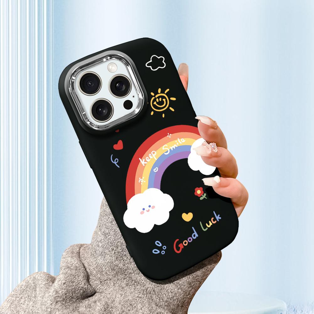 

Сплошной цвет с серебряным краем линзы, жирный корпус, мягкий жидкий силиконовый чехол из ТПУ, противоударный чехол для телефона для Huawei Honor iPhone Infinix Tecno Vivo Vivo V40 5G чёрный