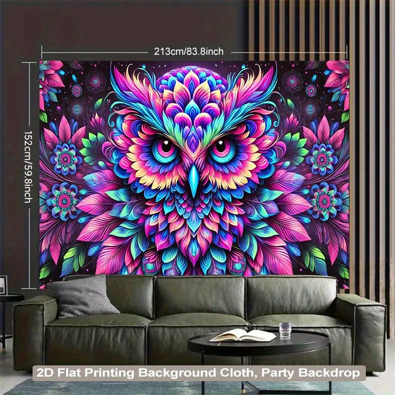 2D Flat Surface Neon Glow Style Owl Background Fabric Party Decoration Suitable for Living Room Polyester Fiber