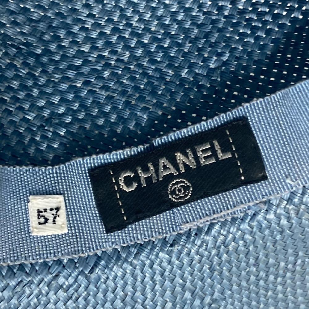 CHANEL Summer Hat Straw hat Straw Hat Bicolor hat straw blue/Black
