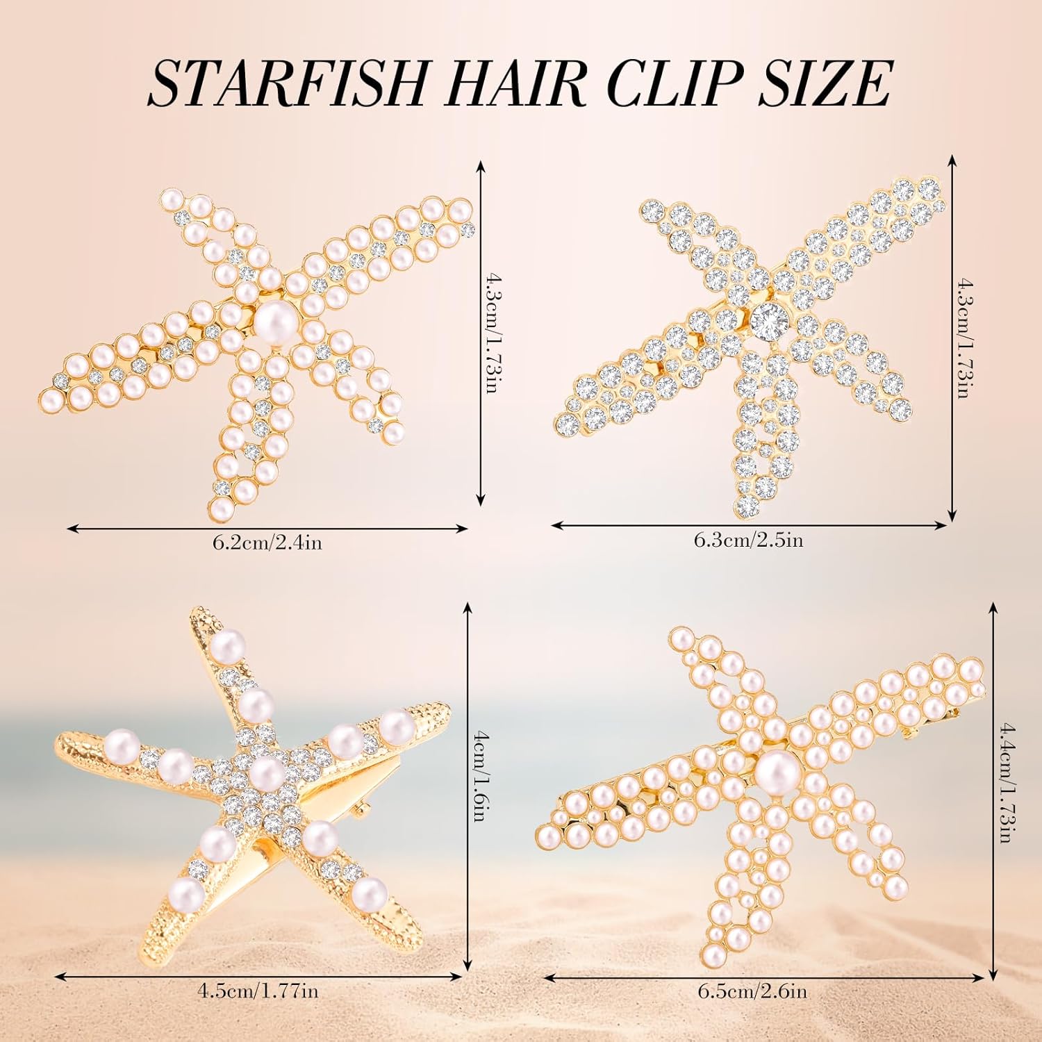 4Pcs Pearls Hair Clips, Rhinestone Starfish Hair Clips Fashion Accessories Gifts for Women Girls