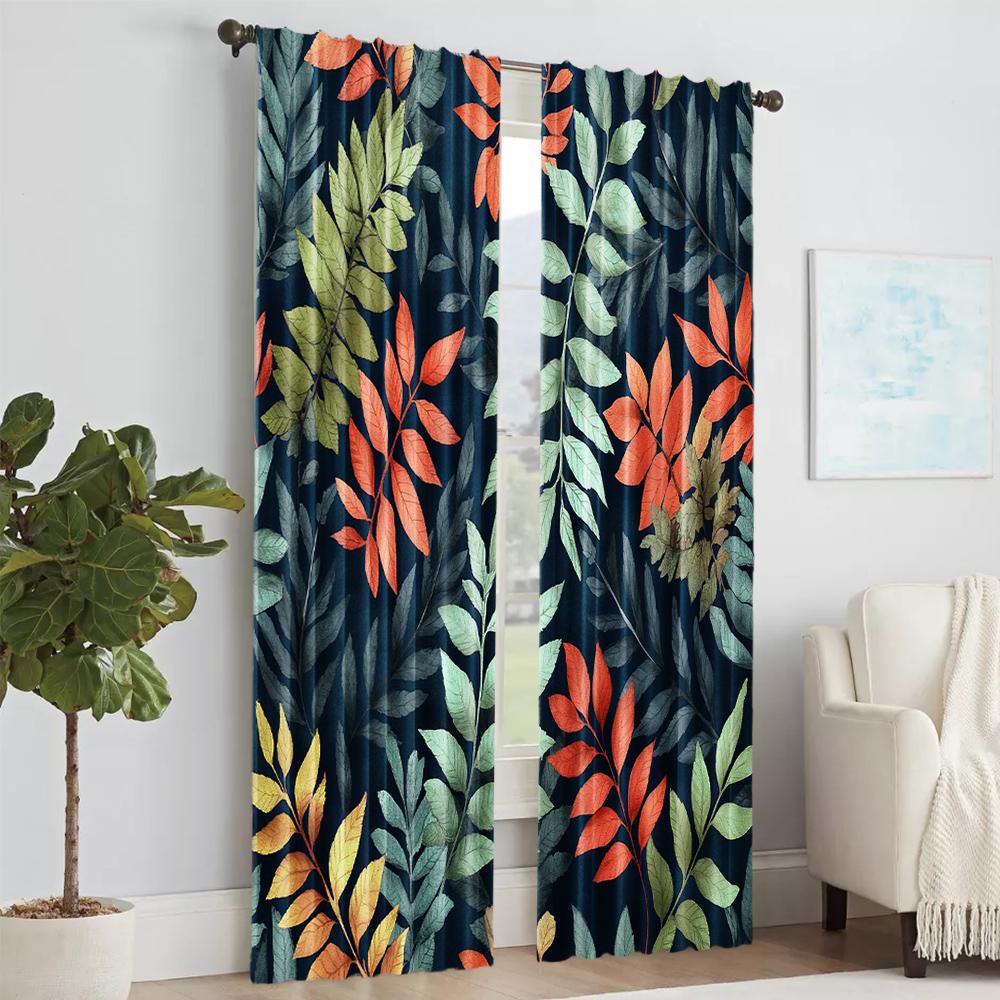 Set Of 2 Boho Versatile Polyester Transparent Curtains Home Decoration Nature Leaf Use Bedrooms Living Rooms Curtain Perfect For Great Room