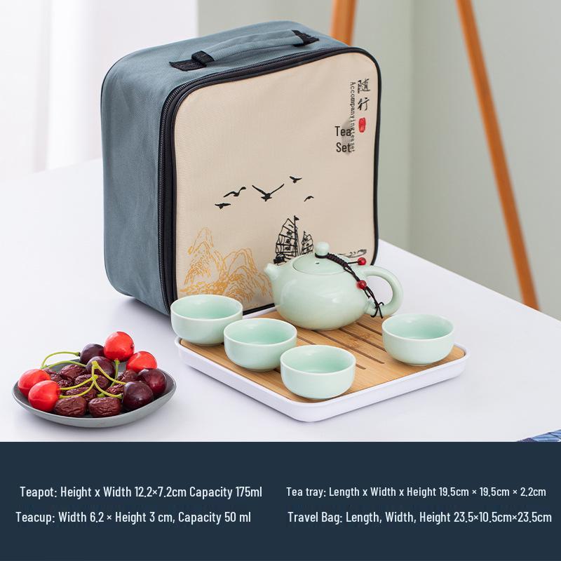 Portable Ceramic Tea Set with Tray - Custom Engraved Anniversary Gift