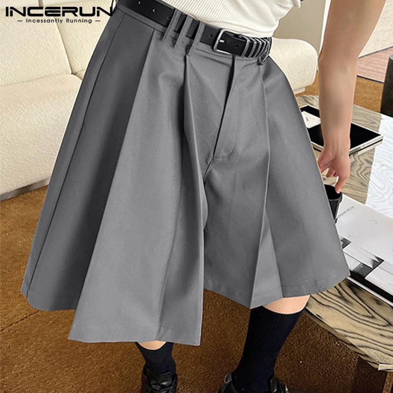 INCERUN Summer Men Pleating Shorts Solid Color Loose Pants