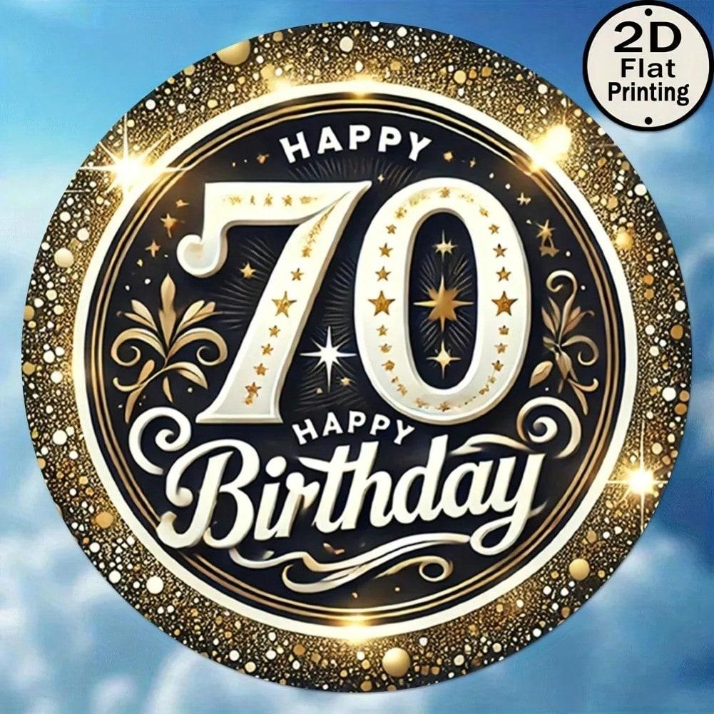 

Vintage 70th Birthday Round Tin Sign Metal Wall Art Decor 8 Inch 20x20 разноцветный
