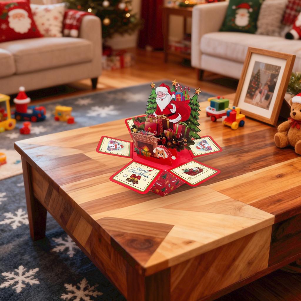 Christmas Santa -up Hexagonal 3D Greeting Card Ornaments