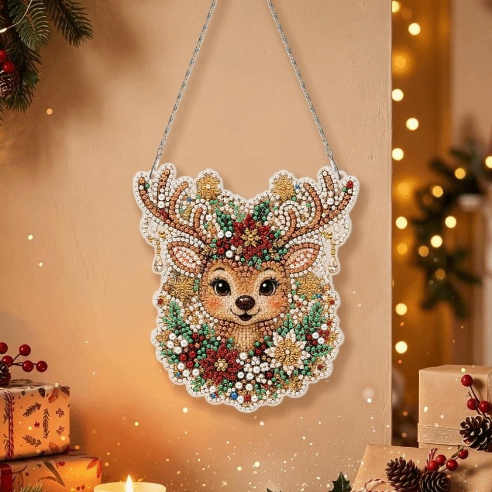 DIY Acrylic Xmas Pendant 2D Flat Diamond Painting Hanging Ornament Home Decoration