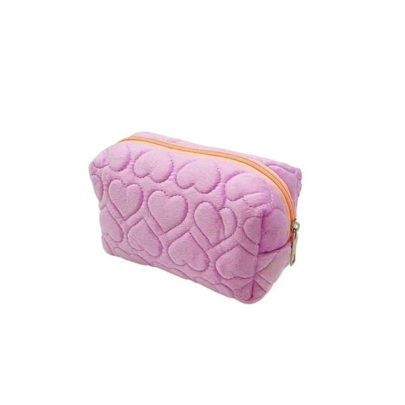 Love Pattern Plush Makeup Bag For Women Portable Travel Commuting Large Cosmetic Bags Zipper Toiletry Bag Washing Storage Bags