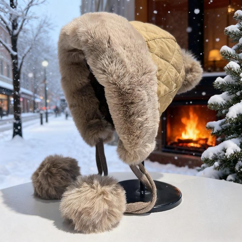 

Autumn and Winter Thickened for Keep Warmth Plush Lei Feng Hat Women Ear Protection Windproof Cute Knit Cold Protection No Eaves Hat хакі