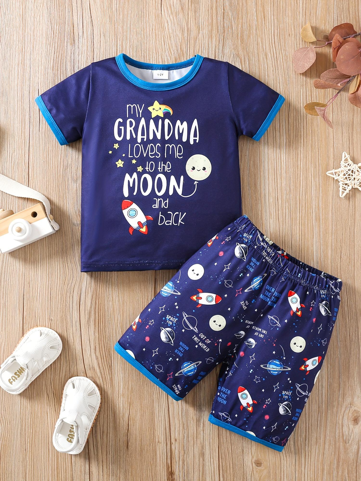Boys Summer Pajama Set Short Sleeve Shorts Space Stars Print Two Piece Set 1-2Y