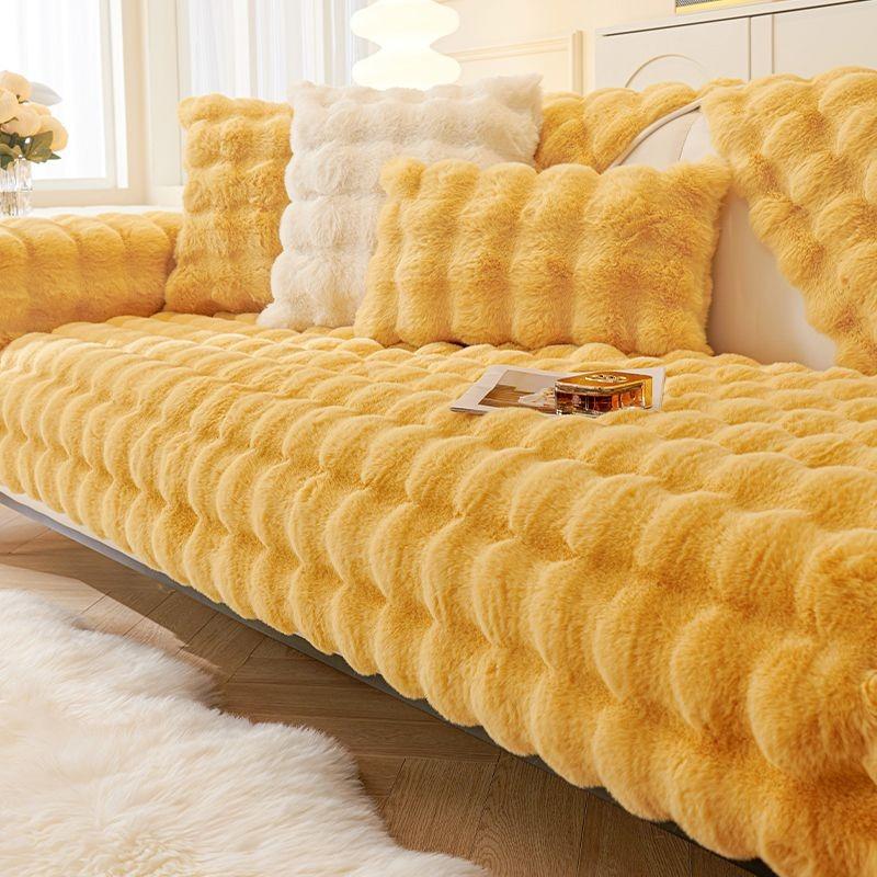 Winter Couch Sofa Sitzbezüge Massage Künstliche Kaninchen Plüsch Sofa Handtuch 2 und 3 Sitz Matte L Form Sofabezug für Wohnzimmer