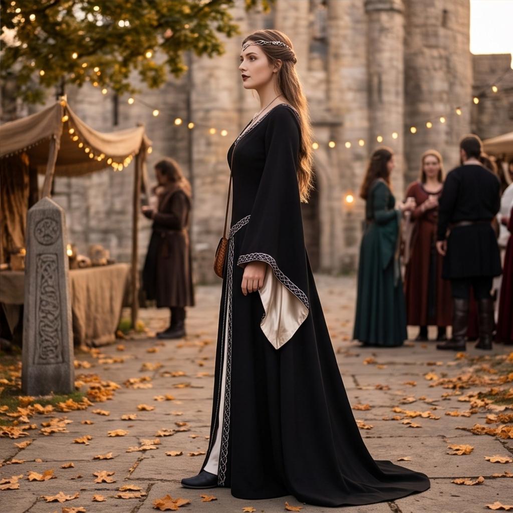 Women's Long Sleeve V-Neck Embroidered Flare Sleeve Fitted Dress