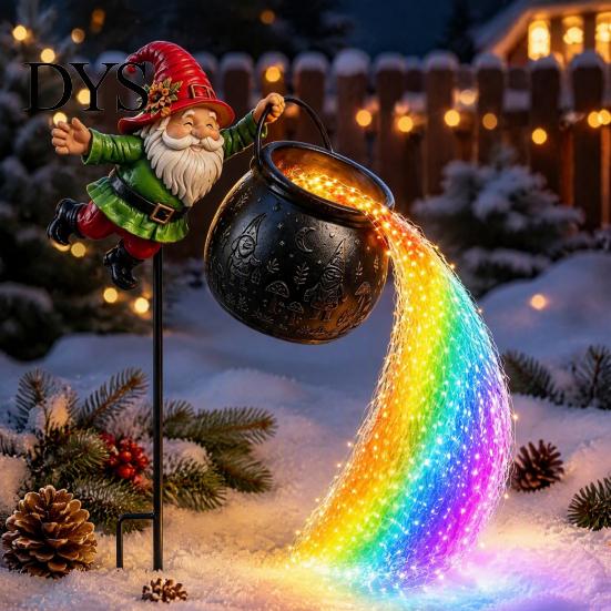 Festive Landscape Lighting for Home Solar Christmas Garden Stake Light, Santa Pouring Flowing LED String Lights, Colorful Magical Illuminated Outdoor