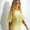 2026 New Spring and Summer European and American Beach Blouse Short Sleeve Solid Color Empty Knitted Cardigan Shorts Two-piece Women's Set