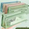 Double Layer Transparent Pencil Case & Makeup Bag - Stylish Mesh Design for Students
