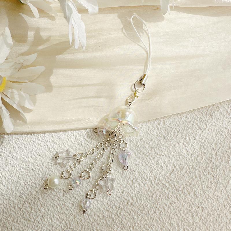 Cute Jellyfish Wind Chime Pendant Keychain Mobile Phone Lanyard Bag Key Ring Decorative Accessories For Girls Christmas Gift