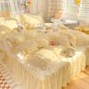 Kawaii Princess Seersucker Bedding Set For Girls Washed Cotton Korean Style Luxury Ruffle Lace Quilt Cover Queen Size Bed Skirt