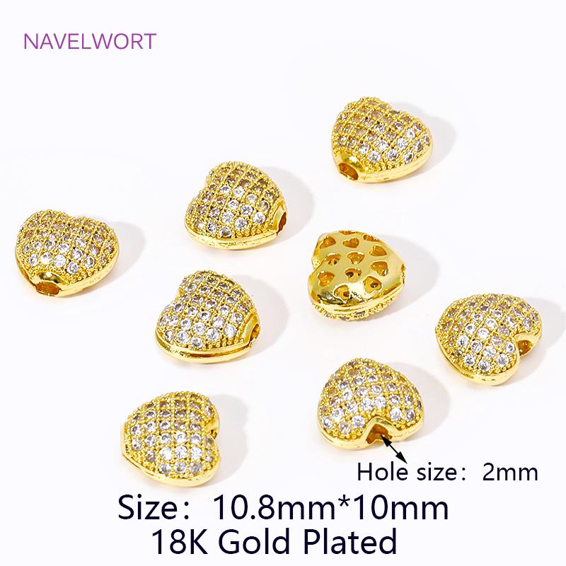 

Luxury 18K Gold Plated Brass Inlaid Zircon Heart Cutout Spacer Beads For Jewelry Making Supplies DIY Bracelet Making Accessories 2 pieces