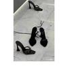 Summer Women's High Heel Sandals Cross Rhinestone Square Head Open Toe Sandals Silk Sexy Stiletto High Heels Mules