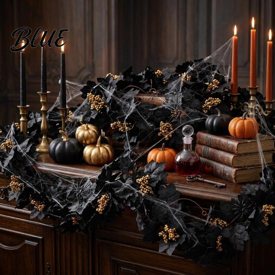Realistic Floral Ornaments Halloween Artificial Maple Leaf Vine Decor Fall Wall Hanging Garland Silk Flowers for Party Scene Spooky Thanksgiving