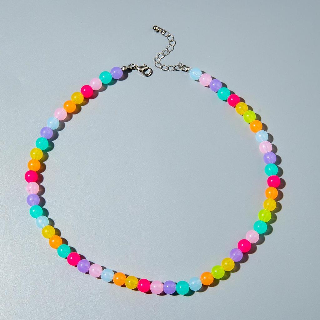 Cross Border Summer Fresh Colorful Bead Necklace for Women's Seaside Vacation Fashion Dopamine Transparent Bead Matching Necklace