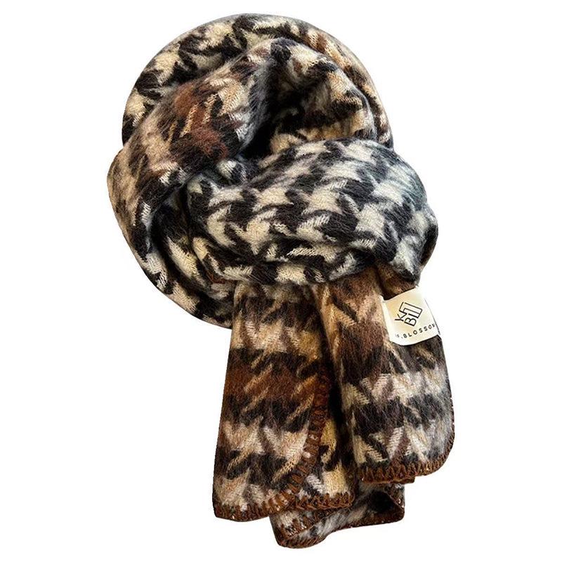 Korean Style Red Houndstooth Scarf for Women - Luxurious, Versatile & Warm Winter Neck Warmer