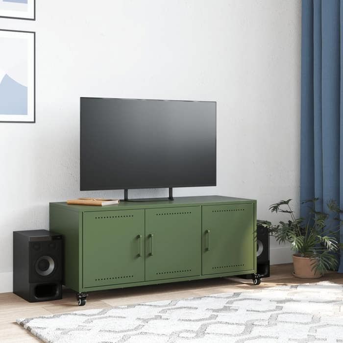VidaXL Meuble TV, Armoire de Télévision avec Portes, Support Télé avec Rangement Salon Salle de Séjour, Vert Olive 846648