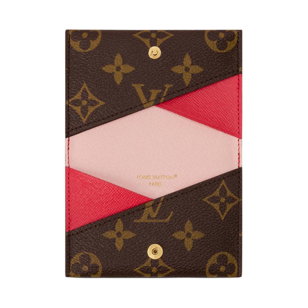 Louis Vuitton Schlankes Zweifarbiges Design Glänzender Druckknopf Beschichtetes Canvas Kartenhalter Unisex Kartenhalter Braun M26901