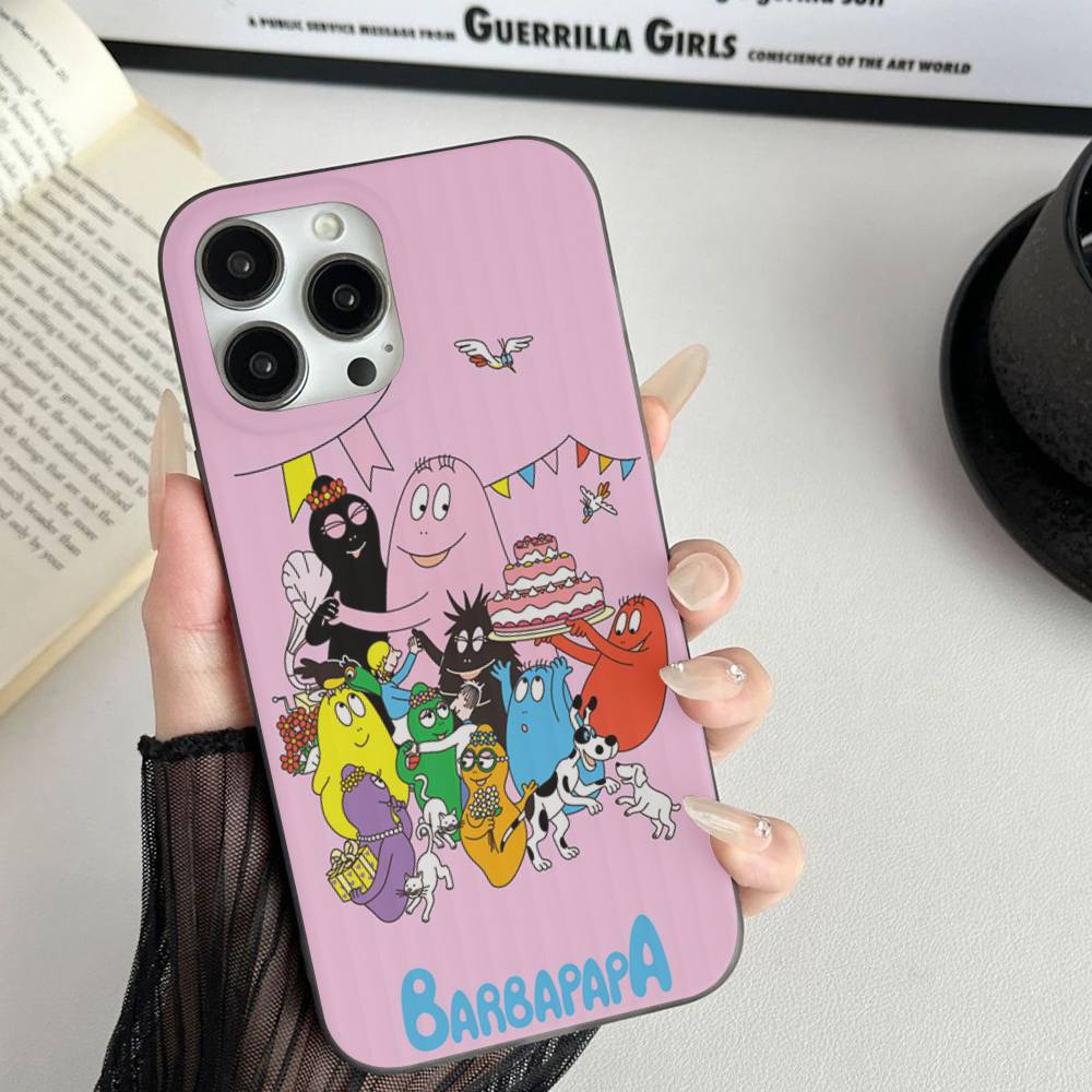 Cute Cartoon Barbapapa For iPhone 16 15 14 13 12 11 17 Pro Max Plus Wave Corrugated Phone Case Anti Drop Cover