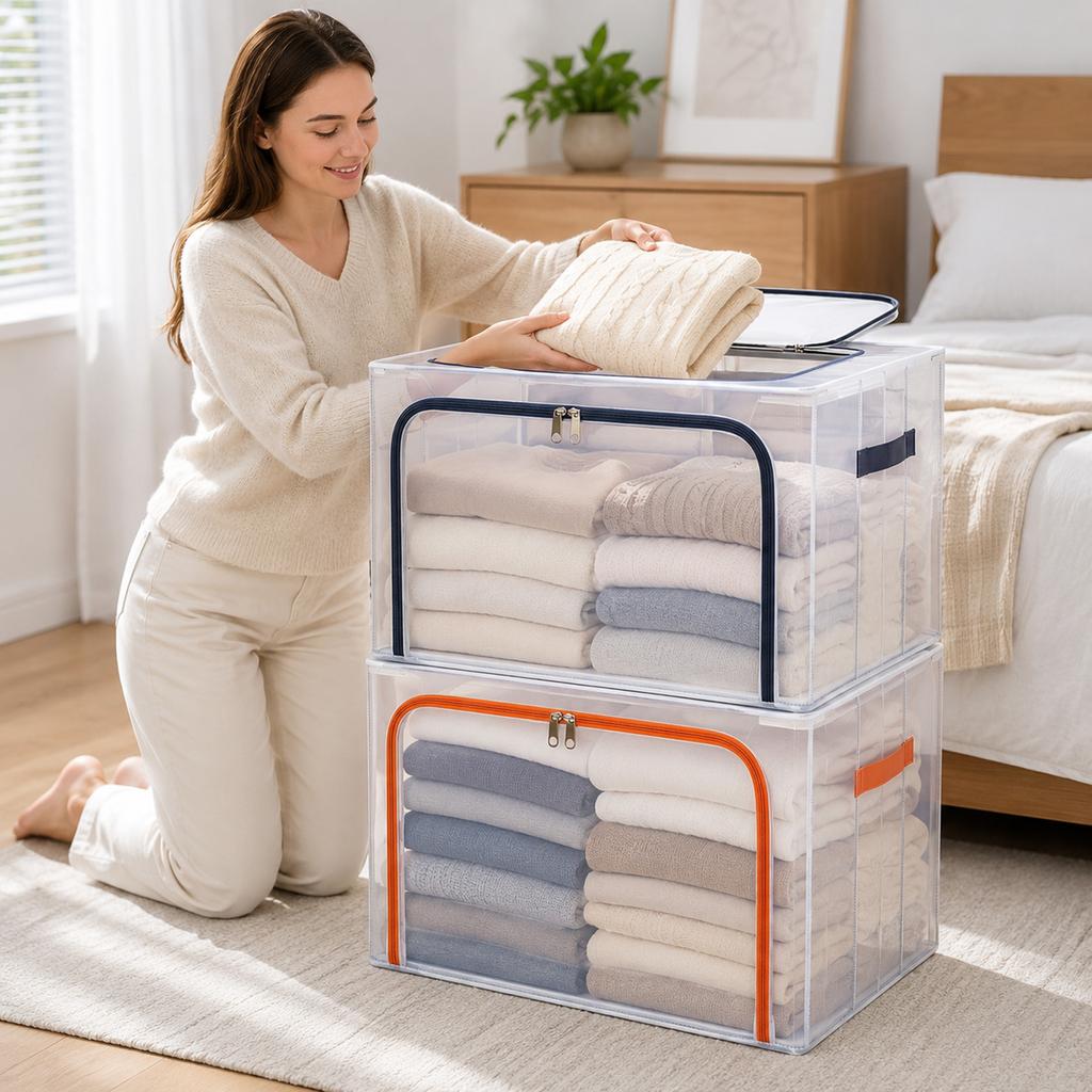 Clear Storage Box Large Capacity Foldable,- and for Home Closet - /66/80/110L