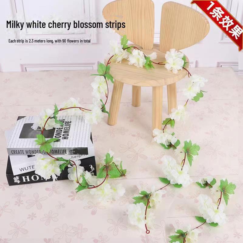 Artificial Cherry Blossom Vines for Air Conditioner Pipe Decoration - Green Plant & Flower Decor