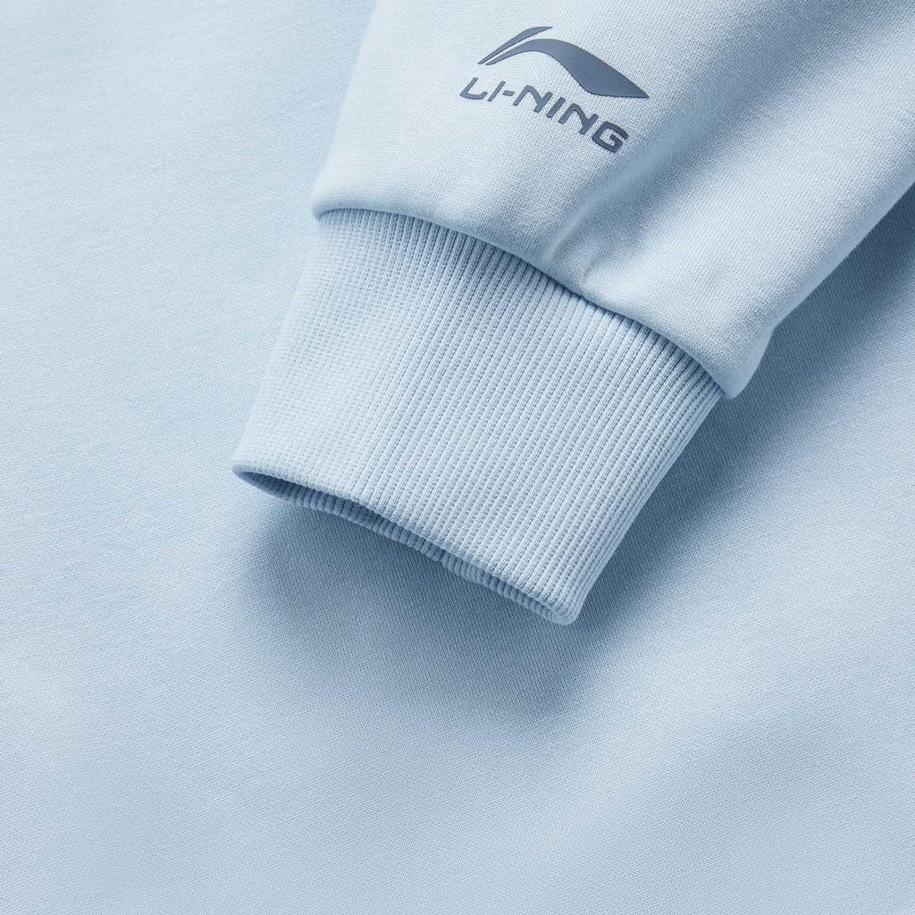 Li Ning Sports Fashion Series Loose Letter Print Round Neck Pullover Fleece Warm Dopamine Long Sleeve Sweatshirt Women Sweatshirt Cloud-Blue AWDUF90-4