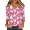 Top Casual Moderno Sexy Cómodo de Mujer con Escote en V Estampado y Mangas de Tres Cuartos