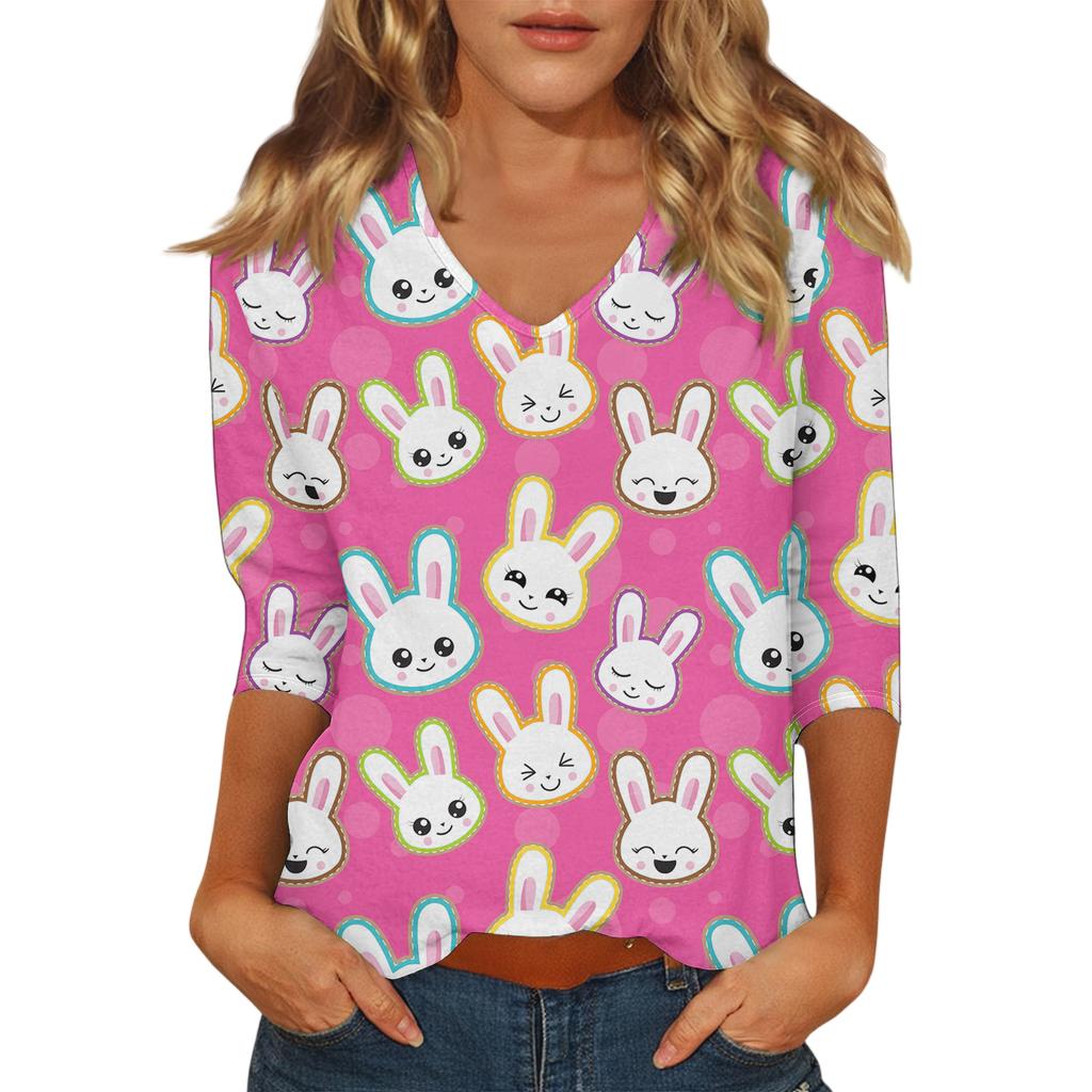 Top Casual Moderno Sexy Cómodo de Mujer con Escote en V Estampado y Mangas de Tres Cuartos