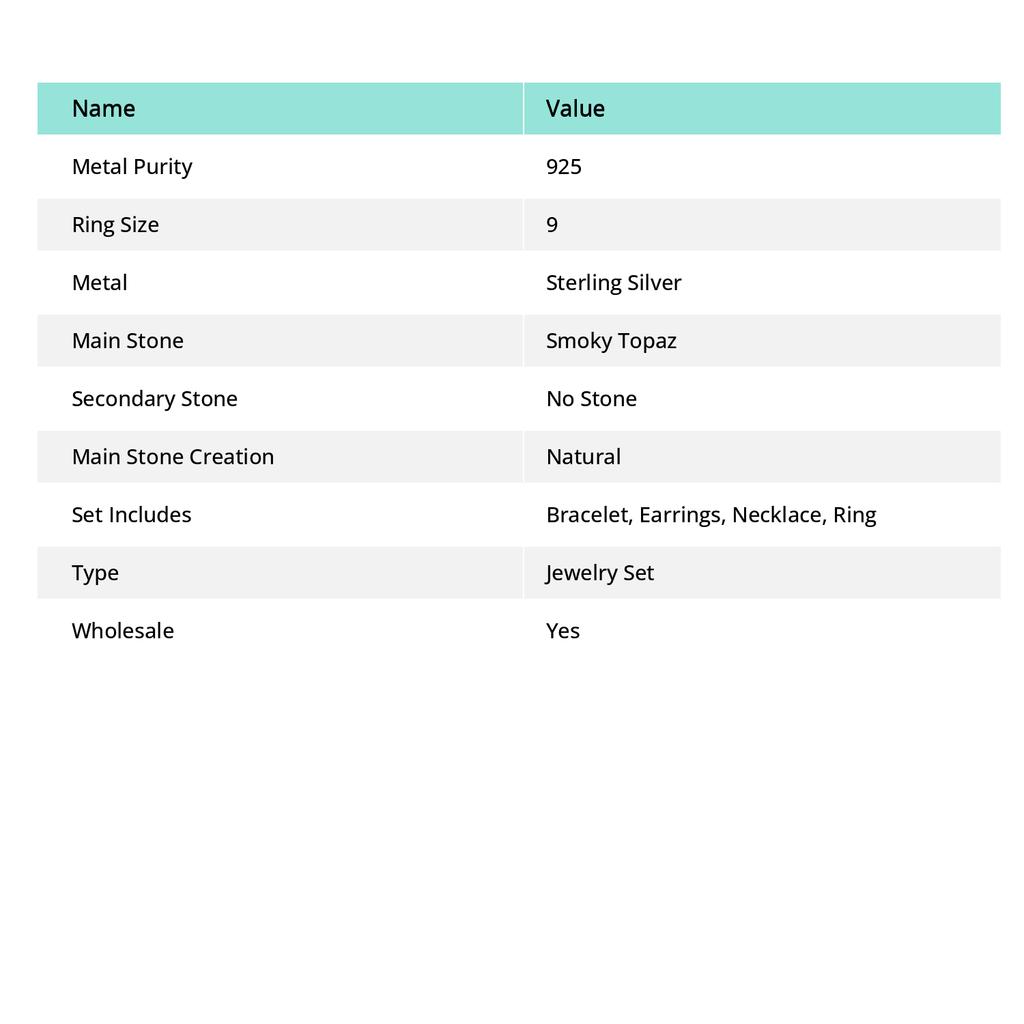 Přírodní kouřový topaz drahokam ručně vyrobená sada šperků ze sterlingového stříbra 925 t5g10