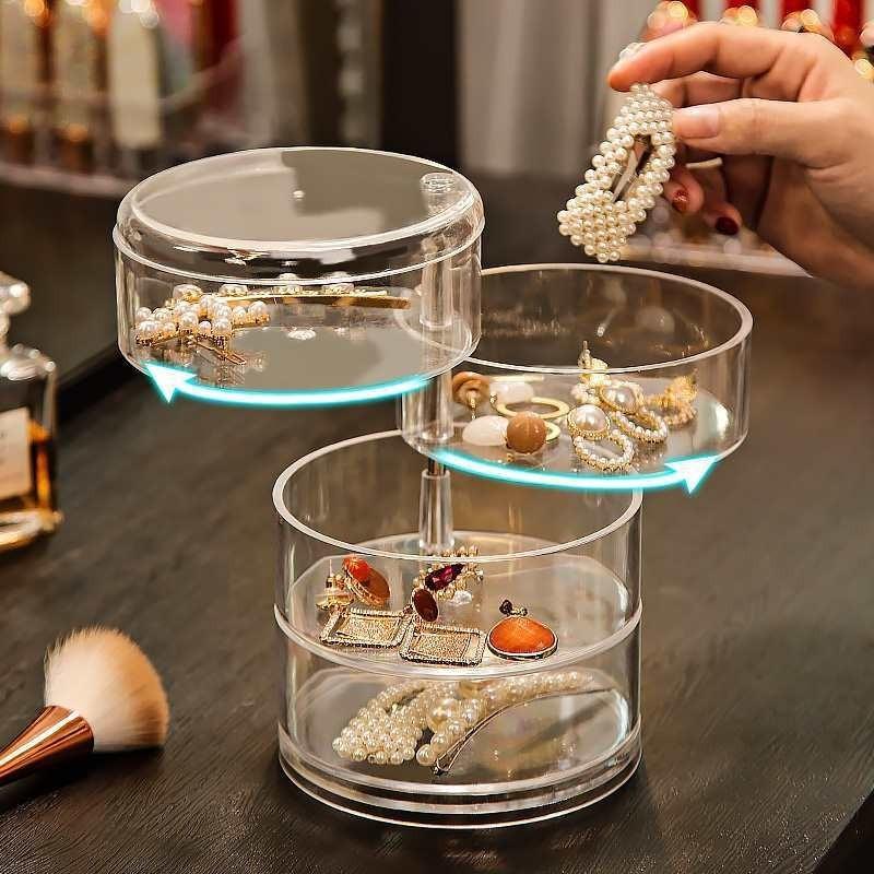 Transparent Rotatable Jewelry Storage Box Desktop Makeup Storage Rack
