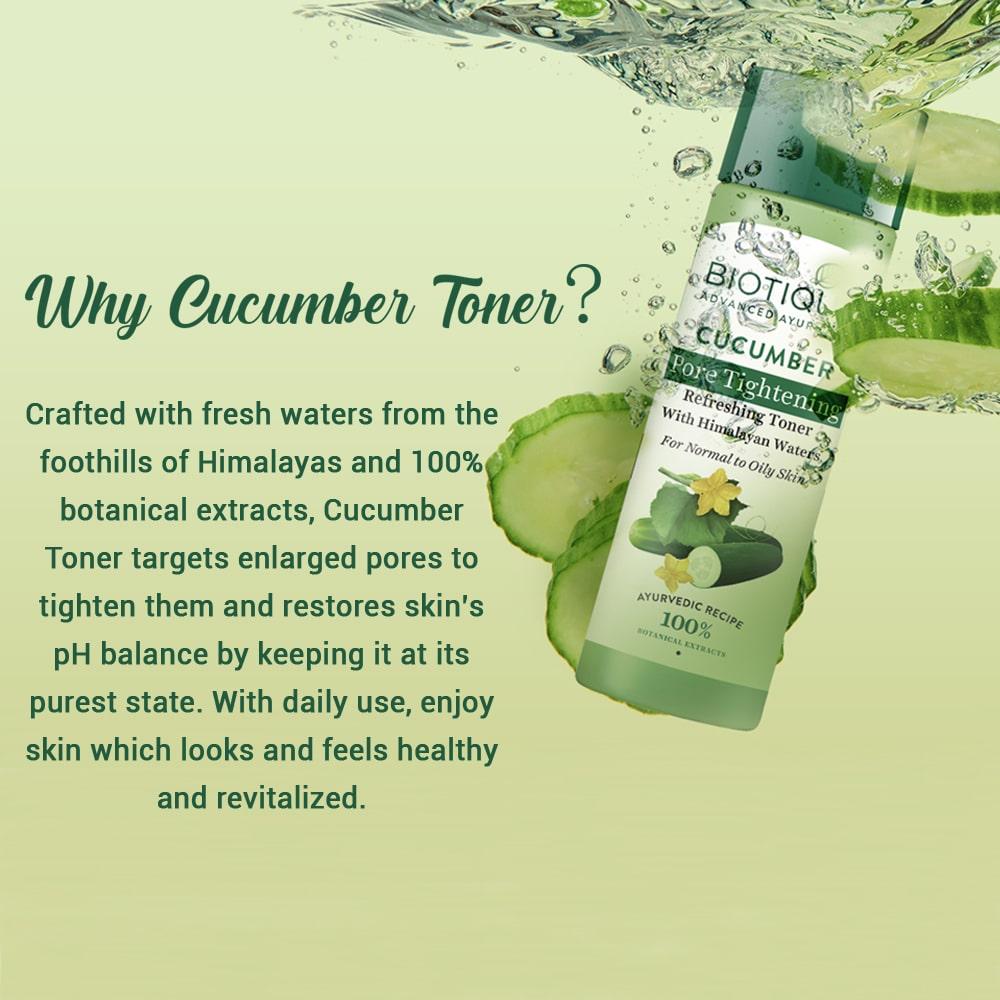 Biotique Cucumber Pore Tightening Toner 200ml | Ayurvedic Botanical Extracts | Skin pH Balance | For Oily & Normal Skin