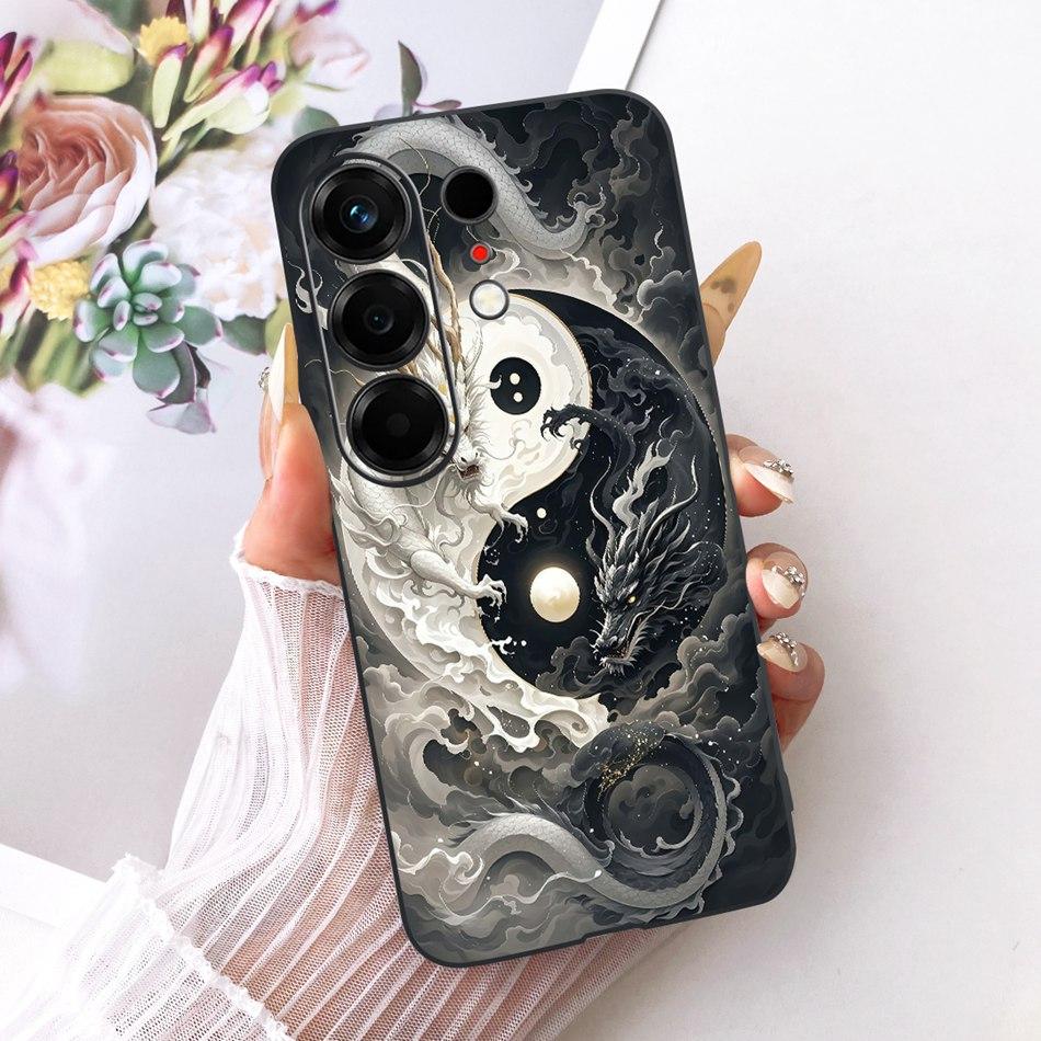 Für Tecno Camon 50 4G CN5 Cooles Drachen-Tiger-Muster Handyhülle Für Tecno Camon50 4G Schwarze Silikon-Weiche Hüllen Stoßfänger