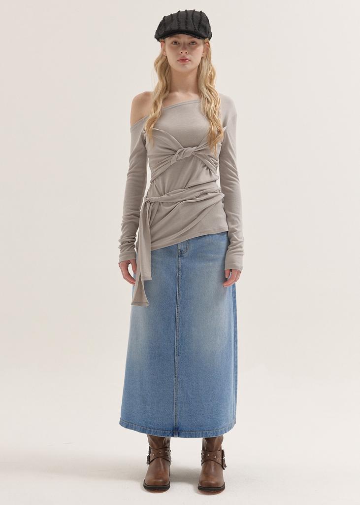 Beoteuneob Classic Washed Denim Long Skirt