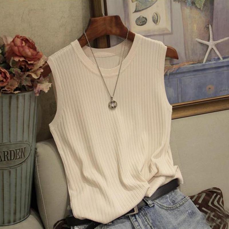 Sommer Frauen Tops Bluse Schlank Seide Ärmelloses Frauen T-Shirt Eis Plus Größe Weiß T-Shirt Tank