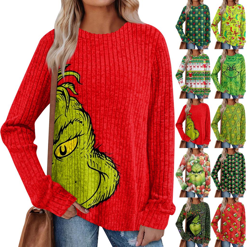 Women's Printed Lightweight Brushed-Cotton Round Neck Top