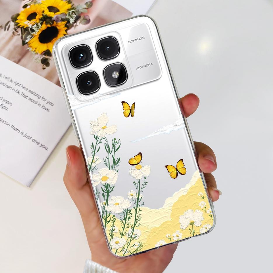 For Xiaomi 14T Pro Case Stylish Flowers Painted Cover 6.67'' Clear Silicone Phone Case For Xiaomi Mi 14T 14TPro Mi14T Soft Shell
