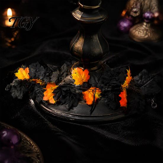Artificial Plant Decor Fall Maple Leaf Garland, 3.3FT Bendable Autumn Foliage Vine, Theme Props for Thanksgiving Halloween Indoor Outdoor Home Mantle
